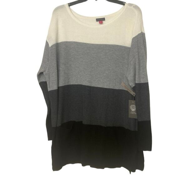 VINCE CAMUTO NWT Waffle Stitched Color Block Sweater Cream/Gray Size XXL - Picture 2 of 8